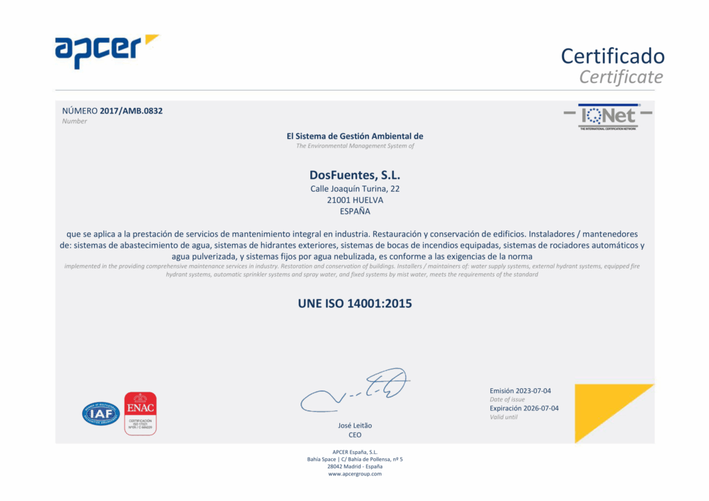 La empresa Certificado Medio Ambiente iso 14001 2025