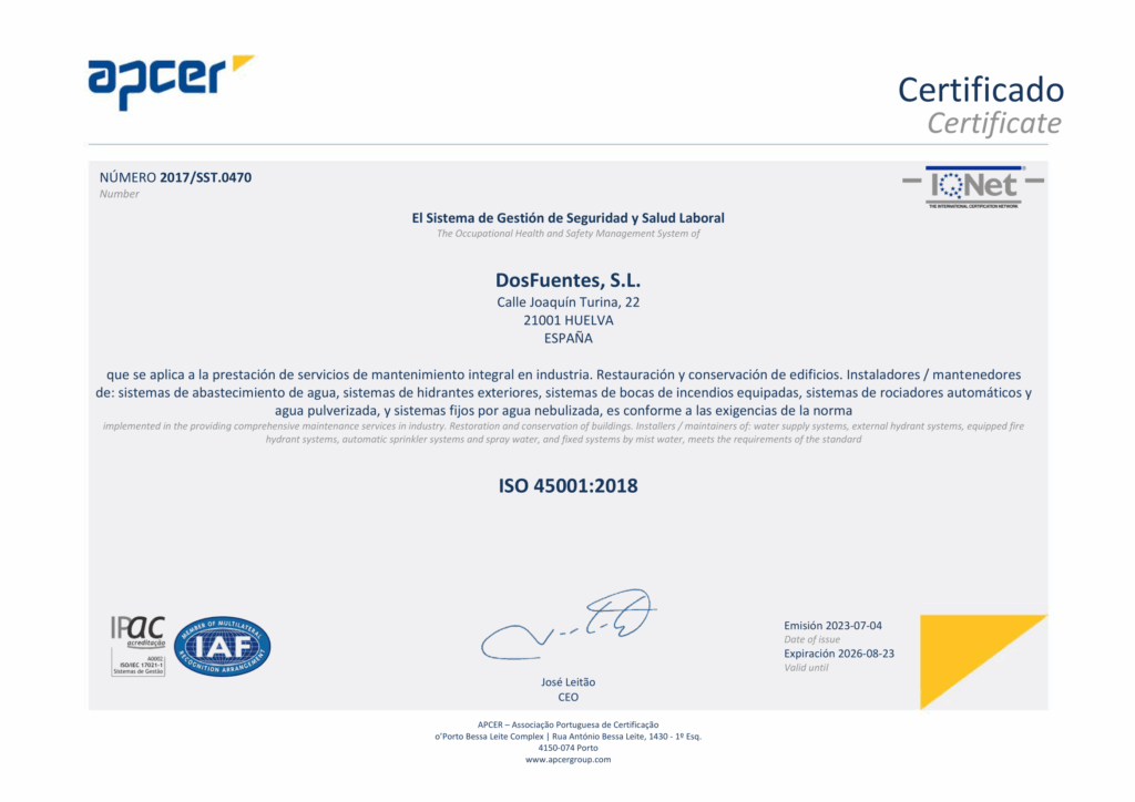 La empresa Certificado seguridad iso 45001 2025
